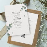 Elegant Eucalyptus Bröllop All in One OSA QR Code Inbjudningar<br><div class="desc">Ett nytt sätt att ta sig an vår populära eukalyptudesign, löven pekar på parets namn i en kombination av klassisk serif-typografi och chic-kalligrafi. Den här utformningen är underbar för ett orustigt, fallande, vinter, land eller bröllop utomhus. HJÄLPER TILL SPARAN TON PENGAR GENOM ATT LÄGGA TILL INFORMATION OCH OSA QR-KOD PÅ...</div>
