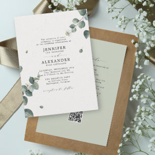 Elegant Eucalyptus Bröllop All in One OSA QR Code Inbjudningar