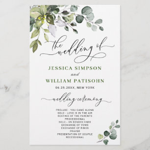 Elegant Eucalyptus Bröllop Ceremony-programmet