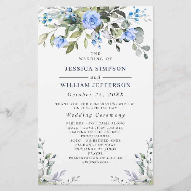 Elegant Eucalyptus Bröllop Ceremony-programmet (Framsida)
