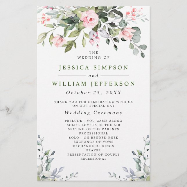 Elegant Eucalyptus Bröllop Ceremony-programmet (Framsida)