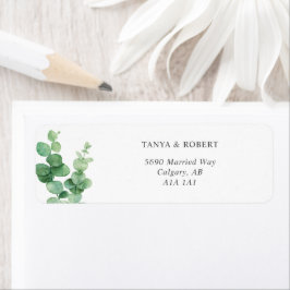 Elegant Eucalyptus Bröllop Foliage Sage Grönt Returadress Etikett