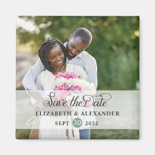 Elegant eucalyptus bröllop-fotot spara datumet magnet