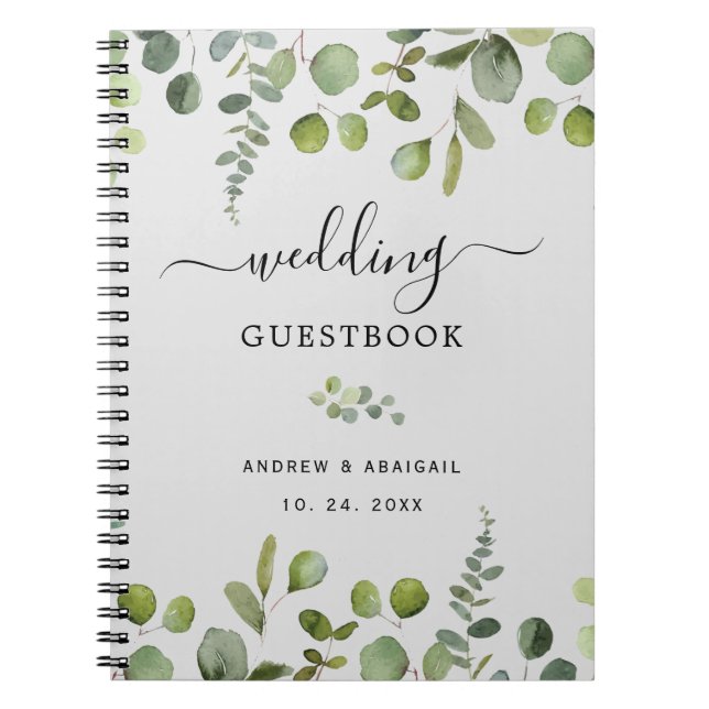 Elegant Eucalyptus Bröllop Guestbook Anteckningsbok (Framsidan)