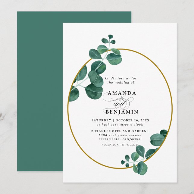 Elegant Eucalyptus Bröllop Inbjudningar (Fram/baksida)