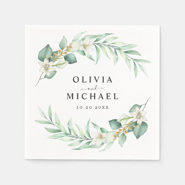 Elegant Eucalyptus Bröllop Pappersservett (Framsidan)