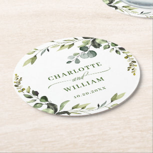 Elegant Eucalyptus Bröllop Round Underlägg Papper Rund