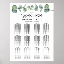 Elegant Eucalyptus Bröllop-skylt för sätesdiagram Poster