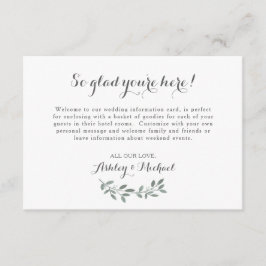 Elegant Eucalyptus Bröllop Welcome Hotel Card OSA Kort