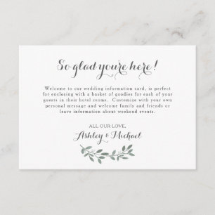 Elegant Eucalyptus Bröllop Welcome Hotel Card OSA Kort
