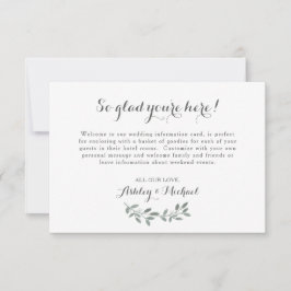 Elegant Eucalyptus Bröllop Welcome Hotel Card OSA Kort