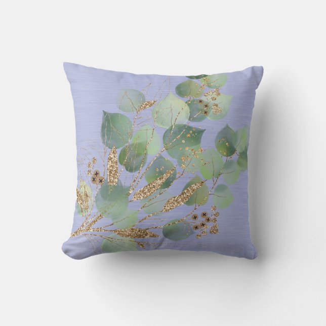 ELEGANT EUCALYPTUS BRUSHED METALLIC BLUE CUSHION KUDDE (Framsida)