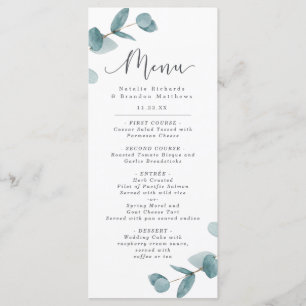 Elegant Eucalyptus & Calligraphy Script Dinner Meny