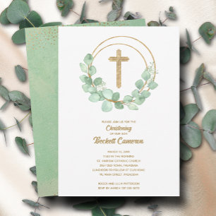 Elegant Eucalyptus Christening Inbjudningar