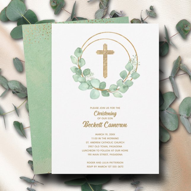 Elegant Eucalyptus Christening Inbjudningar (Skapare uppladdad)