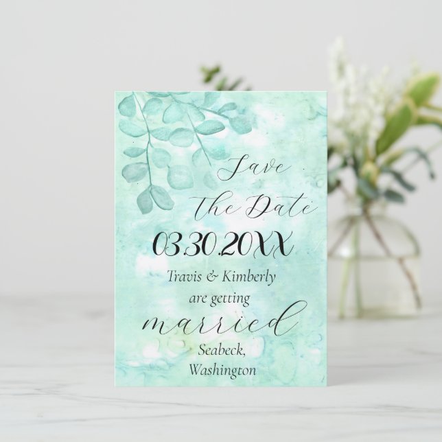 Elegant Eucalyptus Design i mjuka Gröntar Spara Datumet (Stående Fram)