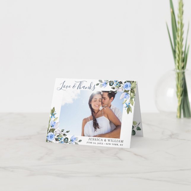 Elegant Eucalyptus Dusty Blue Ro Simple PHOTO Tack Kort (Framsida)