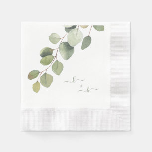 Elegant Eucalyptus Ett par Initialer Bröllop Pappersservett