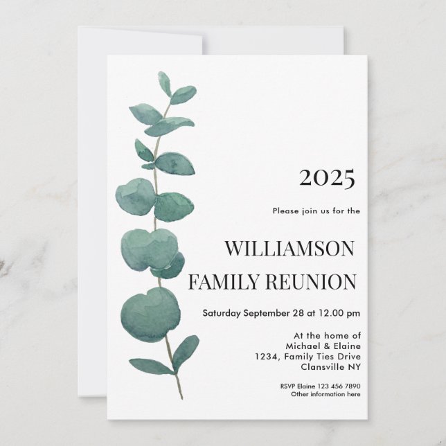 Elegant Eucalyptus Family Reunion Inbjudningar (Framsida)