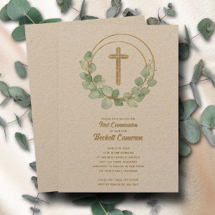Elegant Eucalyptus First Communion Inbjudningar