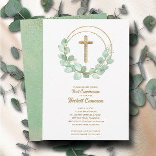 Elegant Eucalyptus First Communion Inbjudningar