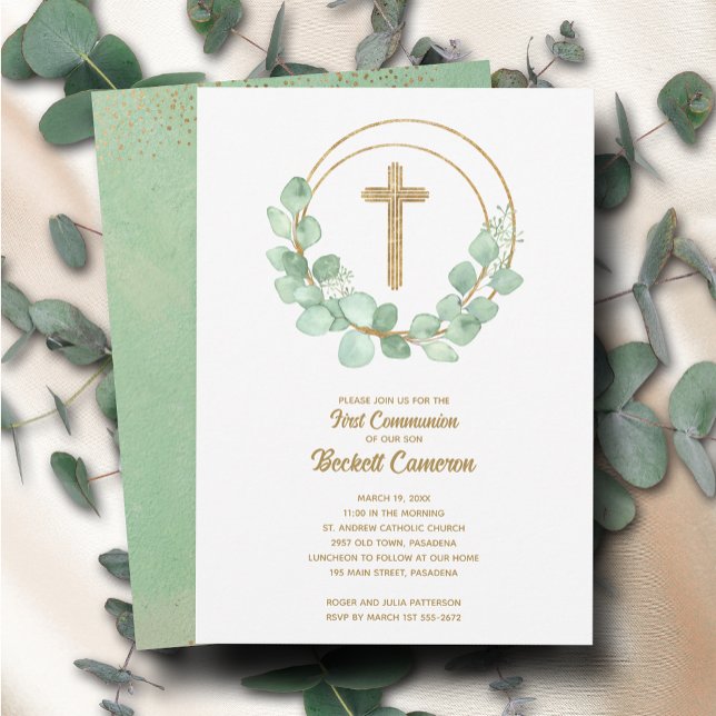 Elegant Eucalyptus First Communion Inbjudningar (Skapare uppladdad)