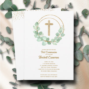 Elegant Eucalyptus First Communion Kor Inbjudningar