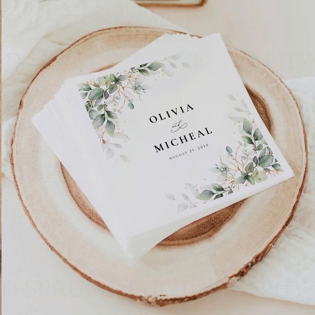 Elegant Eucalyptus Floral Greenery Wedding Napkins Pappersservett (Skapare uppladdad)