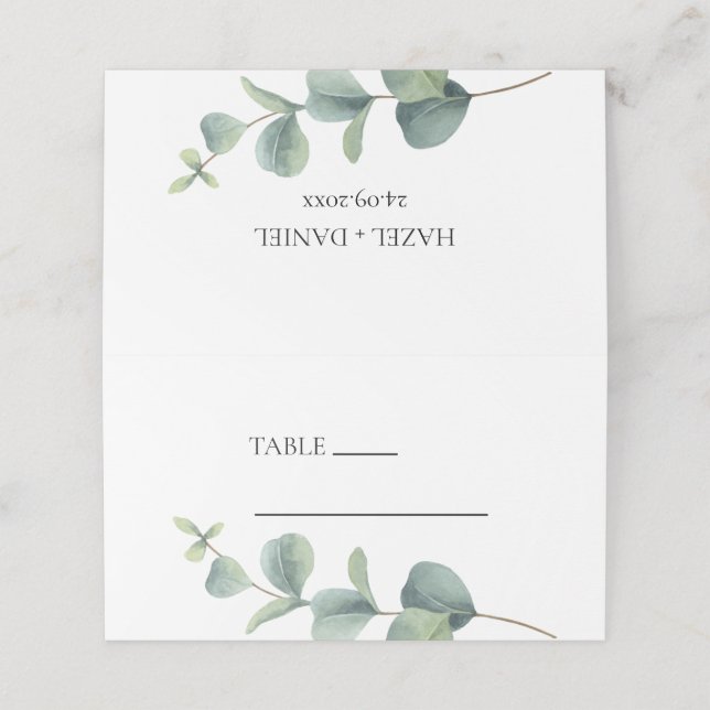 Elegant Eucalyptus Folat Bröllop-platskort Placeringskort (Utvändigt utvikt)