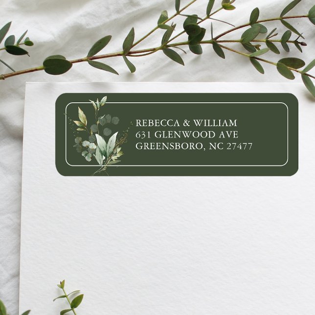 Elegant Eucalyptus Foliage Bröllop Returadress Etikett (Add elegance to your mail with our Eucalyptus Return Address Labels, perfect for wedding invitations)