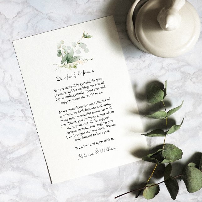 Elegant Eucalyptus Foliage Bröllop Tack Kort (Express gratitude with our Eucalyptus Thank You Cards, perfect for post-wedding appreciation.)