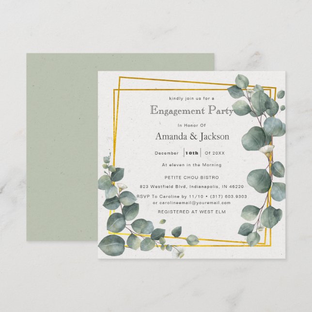 Elegant Eucalyptus Förlovningsfest Square Inbjudningar (Fram/baksida)