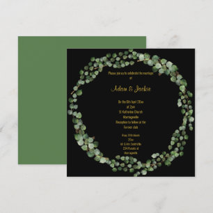 Elegant Eucalyptus Fullt Utandning Bröllop Black Inbjudningar