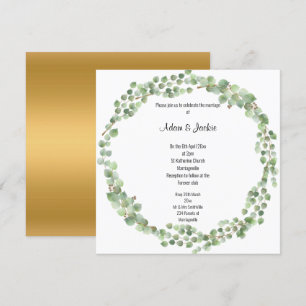 Elegant Eucalyptus Fullt Utandning Bröllop Guld Inbjudningar