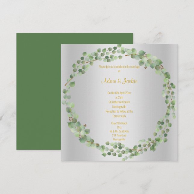 Elegant Eucalyptus Fullt Utandning Bröllop Silver Inbjudningar (Fram/baksida)