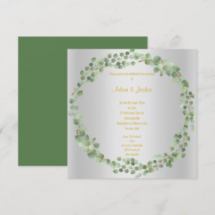 Elegant Eucalyptus Fullt Utandning Bröllop Silver Inbjudningar
