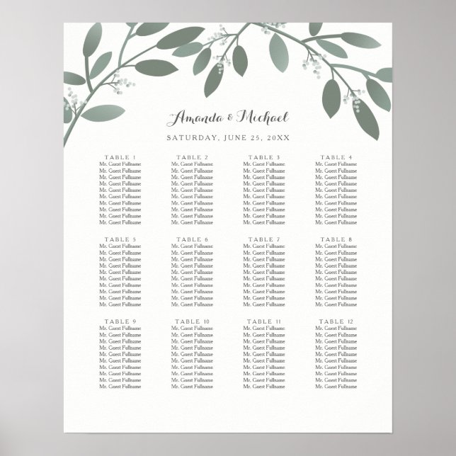Elegant Eucalyptus Garden Wedding Sittschema Poster (Framsidan)