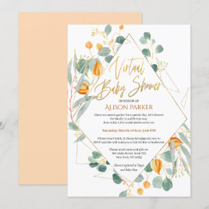 Elegant Eucalyptus Geometric Virtuell Baby Shower Inbjudningar