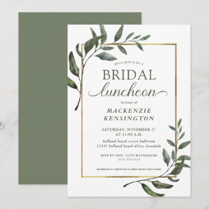 Elegant Eucalyptus Gold Foil Möhippa Luncheon Inbjudningar