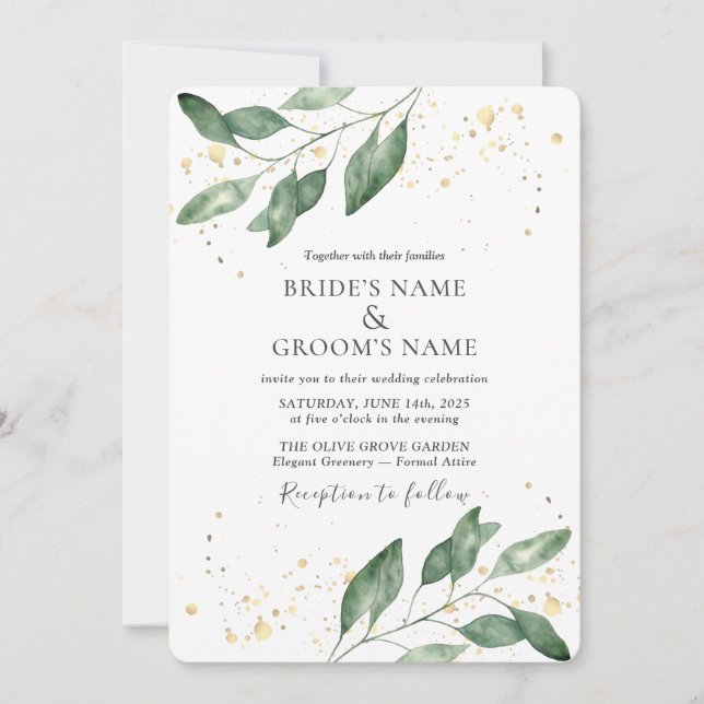 Elegant Eucalyptus Gold Wedding Invitation Inbjudningar (Framsida)