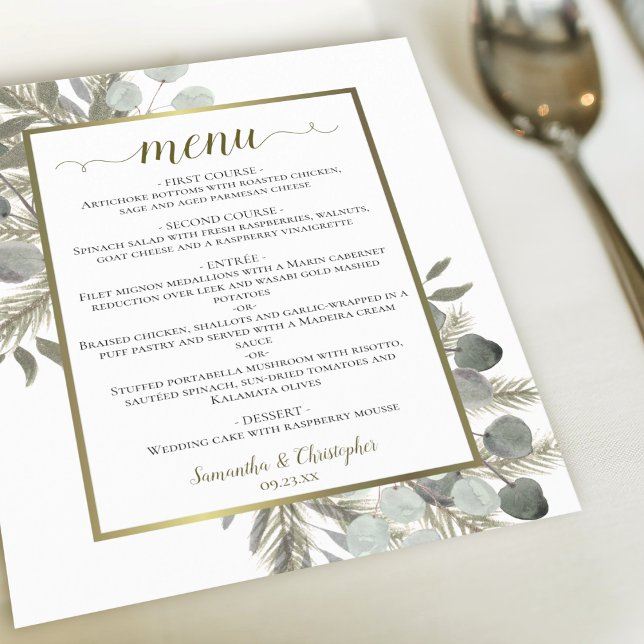 Elegant Eucalyptus & Gräs Budget Bröllop Menu (Skapare uppladdad)