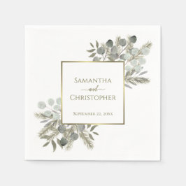 Elegant Eucalyptus & Gräs Guld & Sage Bröllop Pappersservett