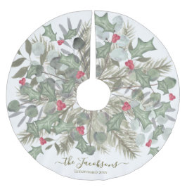 Elegant Eucalyptus Gräs och Holly-julen Julgransmatta Borstad Polyester