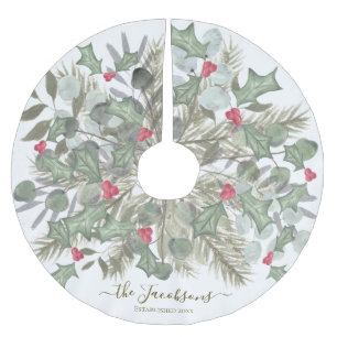 Elegant Eucalyptus Gräs och Holly-julen Julgransmatta Borstad Polyester