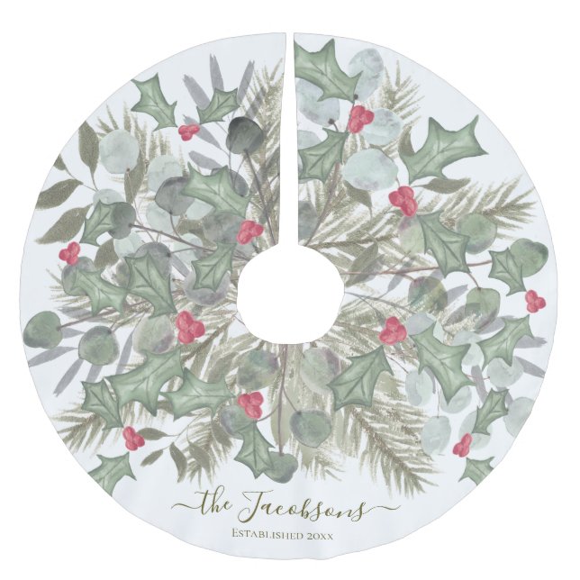 Elegant Eucalyptus Gräs och Holly-julen Julgransmatta Borstad Polyester (Framsidan)