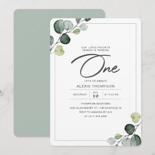 Elegant Eucalyptus Greenery 1st Birthday Party Inbjudningar