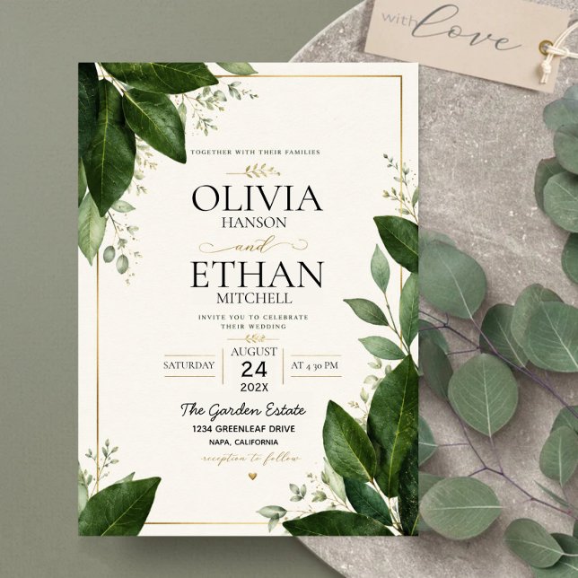 Elegant Eucalyptus Greenery and Gold Accents Inbjudningar (Skapare uppladdad)