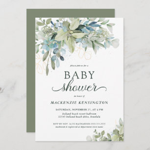 Elegant Eucalyptus Greenery Baby Shower Inbjudningar