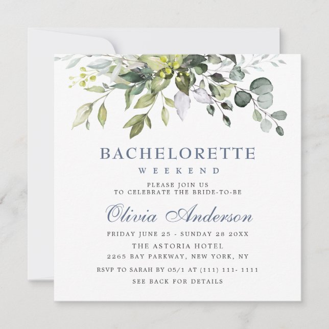 Elegant Eucalyptus Greenery Bachelorette Helg Inbjudningar (Framsida)