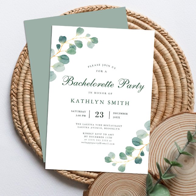 Elegant Eucalyptus Greenery Bachelorette Party Inbjudningar (Skapare uppladdad)
